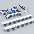 Ergonomic Modern Office Desks With Multiple Monitors Chairs And Blue Accents