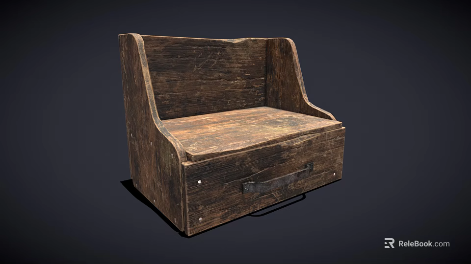 Vintage Wooden Storage Box With Aged Surface And Metal Handle 3d model 