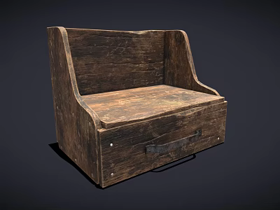 Vintage Wooden Storage Box With Aged Surface And Metal Handle 3d model