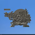 Intricate Carved Sculpture Featuring Galloping Horses Full Moon Pagoda Pillar And Pine Trees