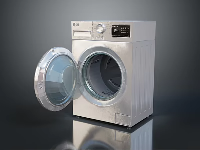 LG Silver Washing Machine With Open Door Displaying Drum And Control Panel 3d model