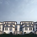 Modern Townhouse Exterior Architecture With White Facade Green Lawn And Large Windows