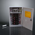 Open Electrical Distribution Box With Internal Switches Wires And Adjacent Battery 3d model