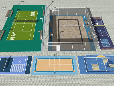 Modern Indoor Badminton Court With Net Lighting Benches And Wooden Floor 3d model