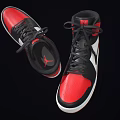 Stylish High Top Sneakers Red Black White Colorway With Red Sole And Nike Logo Design