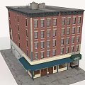 Traditional Red Brick Multi Story Building With Multiple Windows Green Awning And Shop Entrance