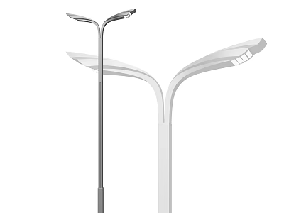 Modern Outdoor Street Lights with Curved Design and Multiple Light Panels on Metal Poles 3d model