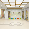 Bright Kindergarten Indoor Area with Archways Staircase Playground Markings and Learning Spaces