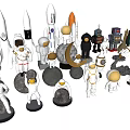 Space Themed Dolls Collection Featuring Astronaut Rocket Moon And Robot Figures 3d model