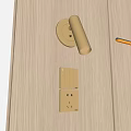 Gold Cylindrical Wall Lamp Illuminated on Wooden Texture Modern Minimalist Wall