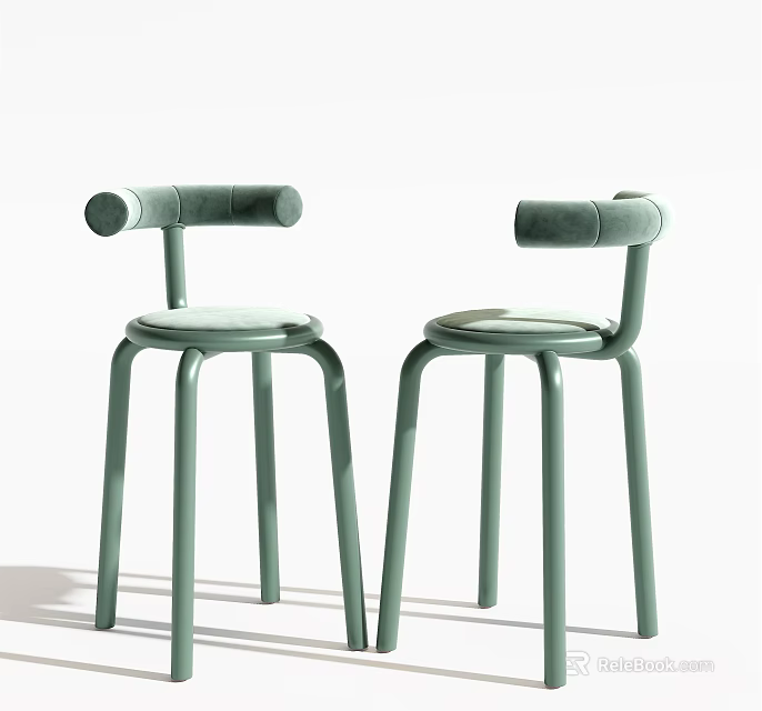 Light Green Modern Bar Stools With Round Seats And Slim Legs 3d model 