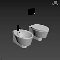Modern Bathroom Interior Featuring Wall Mounted White Toilet And Bidet On Gray Wall