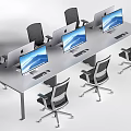 Modern Office Desk Setup With Multiple Computer Monitors And Ergonomic Chairs 3d model