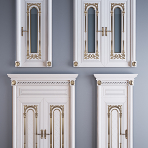 European-style double-door gold carved painted glass door single-door double-door combination 3d model