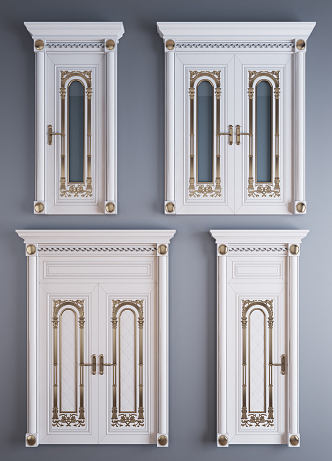 European-style double-door gold carved painted glass door single-door double-door combination 3d model