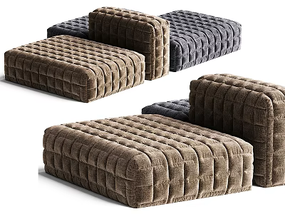 Modern Tufted Fabric Ottoman With Soft Plush Texture And Neutral Colors 3d model