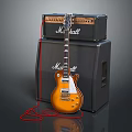 Orange Electric Guitar With Red Cable And Marshall Amplifiers Musical Instruments