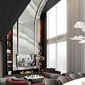 Modern Entertainment Room Interior With Pool Table Wooden Walls Pendant Lights Sofa And Bookshelf