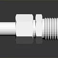 3D Rendered White Mechanical Connector Featuring Threaded End And Hexagonal Body
