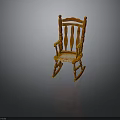 Traditional Wooden Rocking Chair In Orange With Curved Armrests And Slatted Backrest
