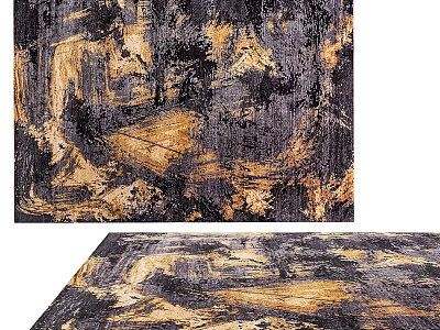 Modern Square Rug with Black and Gold Abstract Brushstroke Design for Living Room 3d model