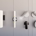 Modern Wall Lamps With Diverse Designs Mounted On Gray Panel Wall 3d model