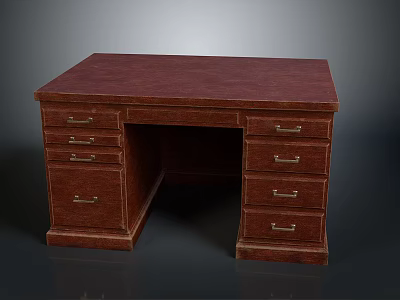 Classic Wooden Writing Desk With Multiple Storage Drawers And Smooth Surface 3d model