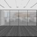 Modern Public Office Space With Glass Partitions Chevron Patterns And Ceiling Lighting 3d model