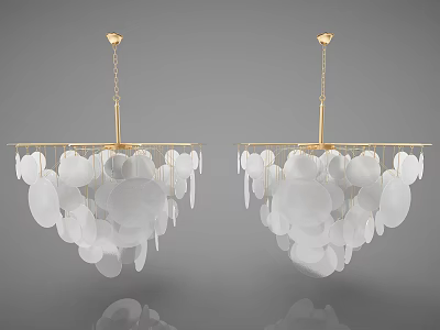 Modern Chandelier With White Circular Glass Shades And Gold Hanging Chain 3d model