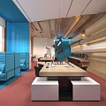 Public Office Space Interior With Wooden Walls Red Carpet Black Stools Plants And 2016