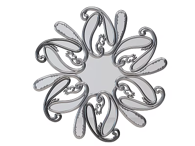 Ornate Silver Decorative Mirror With Curved Scroll Patterns And Radiant Design 3d model