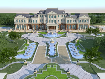 Grand European Architecture With Classical Design Fountain Garden And Symmetrical Layout 3d model
