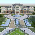 Grand European Architecture With Classical Design Fountain Garden And Symmetrical Layout