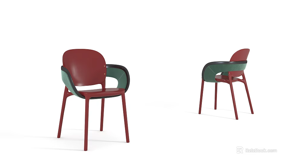 Modern Leisure Chair With Red Frame And Green Armrests For Indoor Living Room Use 3d model 