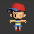 Cartoon Boy With Red Cap Blue Hair Yellow Striped Shirt Backpack Red Shoes Arms Outstretched
