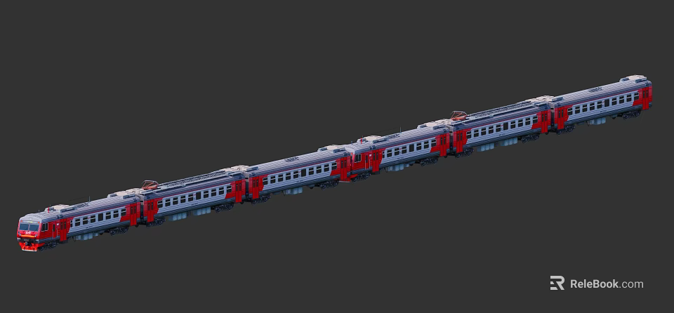 Long Modern Train With Silver Red Carriages And Passenger Windows Design 3d model 
