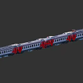 Long Modern Train With Silver Red Carriages And Passenger Windows Design