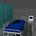 Essential Medical Equipment Including Hospital Bed ECG Monitor IV Stand And Privacy Screen In Ward
