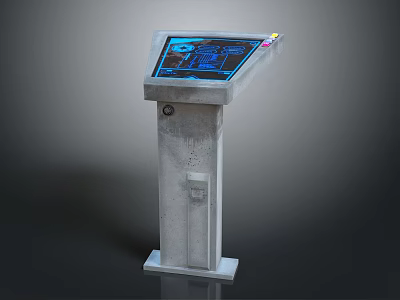 Interactive Standalone Touchscreen Kiosk With Blue Interface And Gray Body 3d model