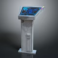 Interactive Standalone Touchscreen Kiosk With Blue Interface And Gray Body
