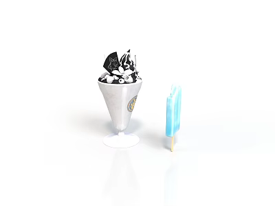 Delicious Ice Cream Cone With Black And White Toppings And Blue Popsicle 3d model