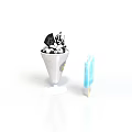 Delicious Ice Cream Cone With Black And White Toppings And Blue Popsicle