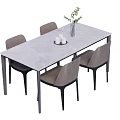Modern Rectangular Dining Table Set with Four Light Grey Chairs and Green Plant Vase 3d model