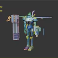 Game Movie Character Blue Robot with Yellow Details White Head Mechanical Structure and Sci-Fi Design