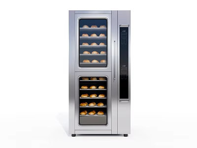 Modern Stainless Steel Kitchen Appliance With Double Layer Glass Doors And Freshly Baked Bread Inside 3d model
