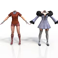 Two Different Style Women's Daily Clothing Outfits With Red Shorts Set And Purple Feather Trim Dress