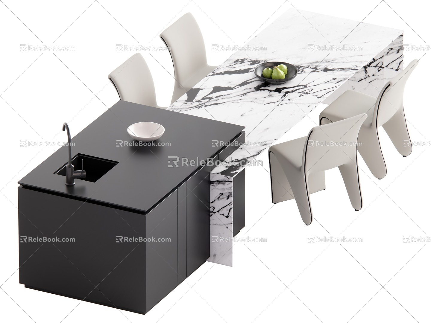 Modern Nakajima Dining Table and Chair 3d model