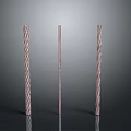 Three Long Metal Industrial Equipment Rods With Spiral Texture And Reflective Surface