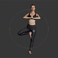 Woman Practicing Single Leg Yoga Pose With Hands In Namaste Wearing Sportswear On Gray Backdrop