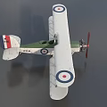 Vintage Biplane Fighter Model with Green Body Red Propeller and Wing Roundels